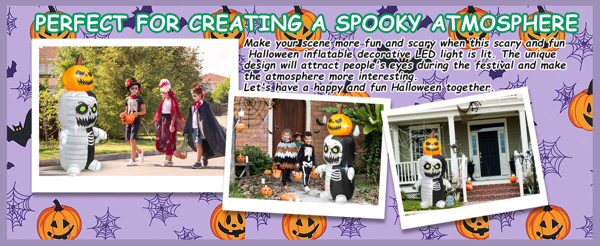 SHDEJTG 5-Foot Halloween Pumpkin & Zombie Inflatable – WHITE – product detail