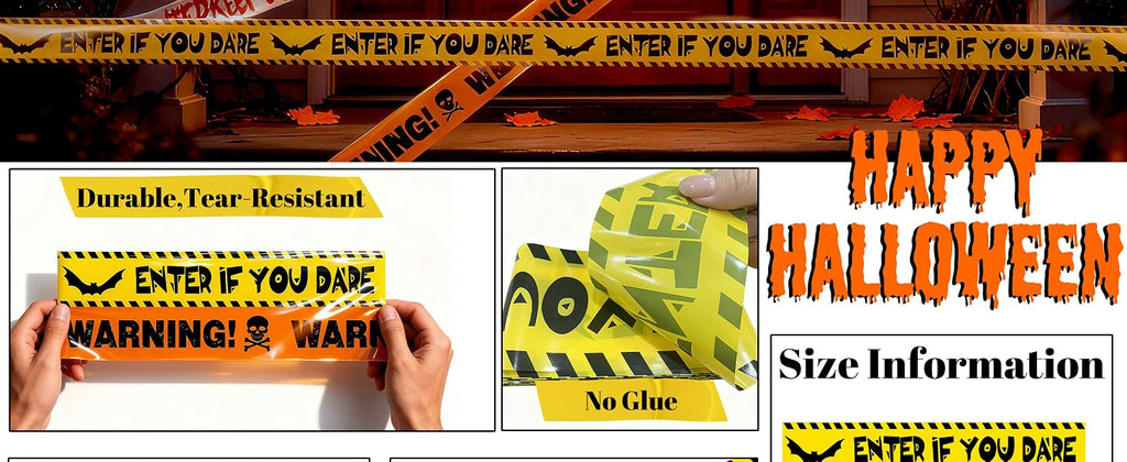 ONFAON 3-Piece Non-Adhesive Halloween Caution Tape Bundle – Red or Orange – product detail