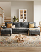 TROMIRY 112-Inch U-Shaped Chenille Sectional Sofa, Dark Grey