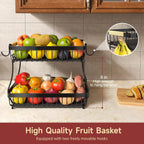 Sevenblue Two-Tier Fruit Basket with Banana Hooks, Black