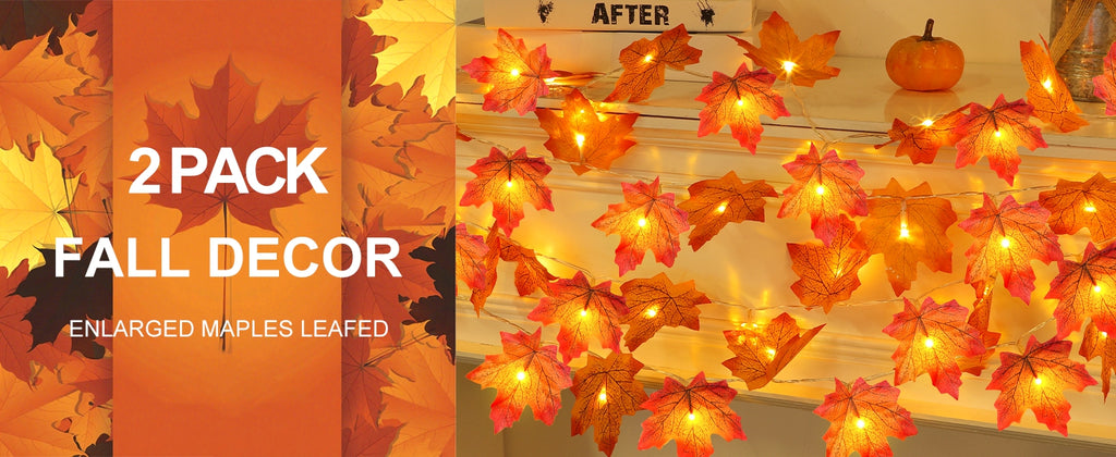 TURNMEON Lighted Maple-Leaf Garlands, 2-Pack