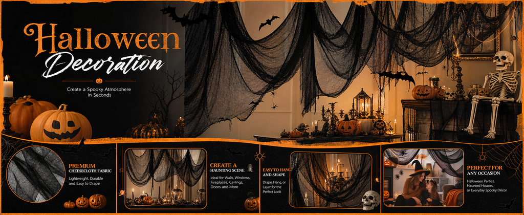 Cyantor Black Halloween Creepy Cloth, 5-Piece Set